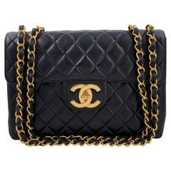 Chanel 1997 Vintage Black Jumbo Classic Flap Bag 24k GHW Lambskin 66767
