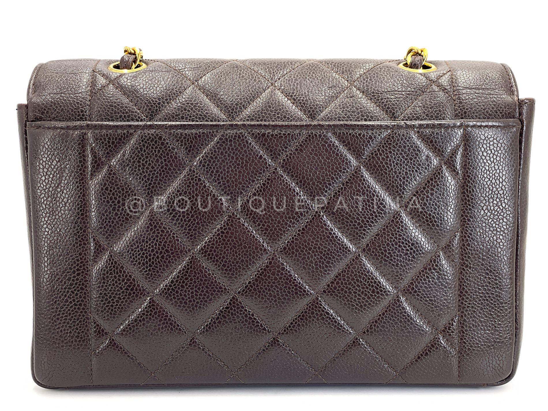 Women's Chanel 1997 Vintage Brown Caviar Medium Diana Flap Bag 24k GHW 68627 For Sale