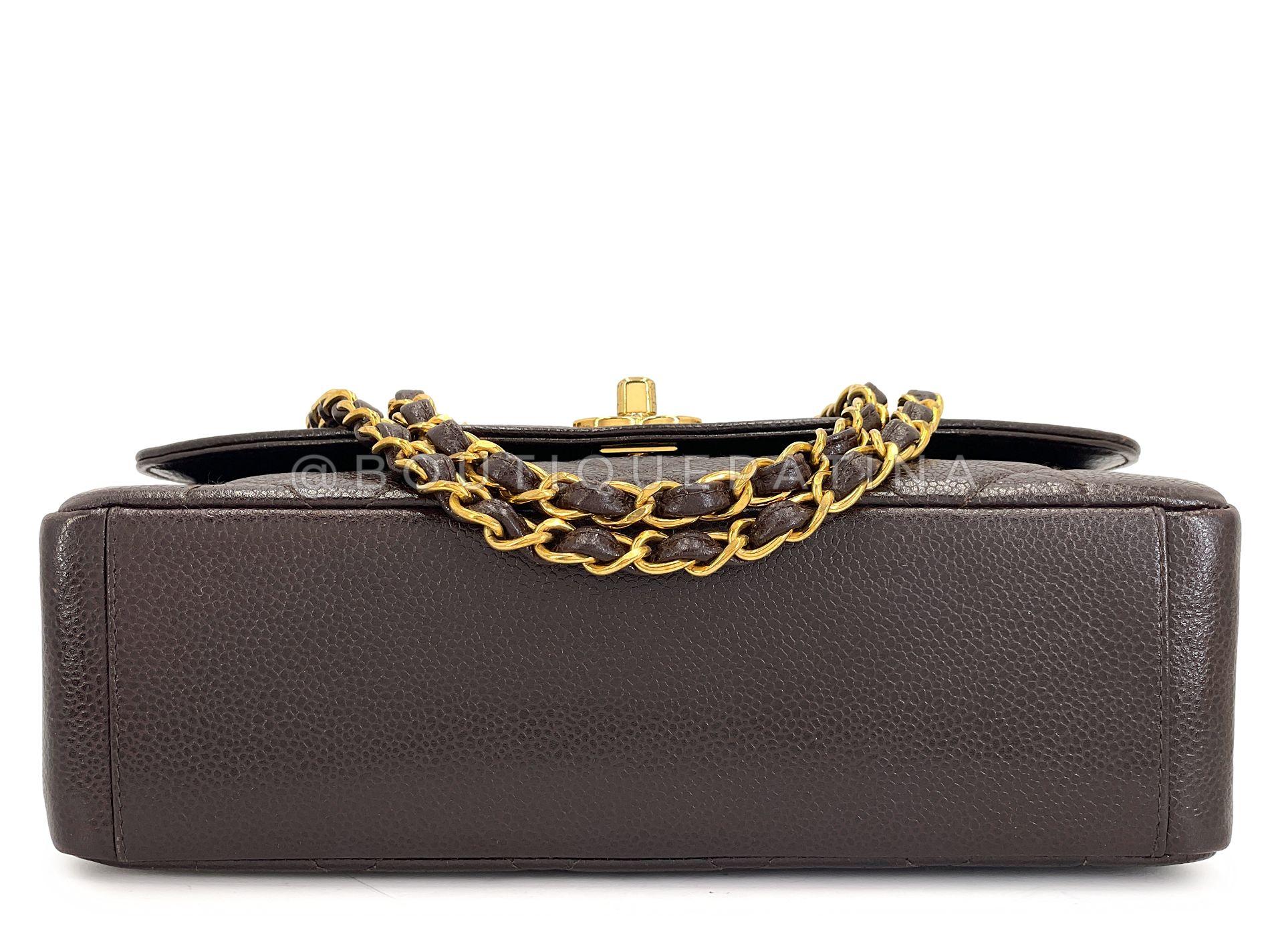 Chanel 1997 Vintage Brown Caviar Medium Diana Flap Bag 24k GHW 68627 For Sale 1