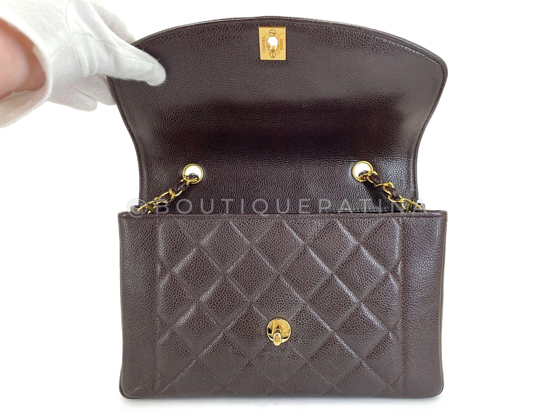 Chanel 1997 Vintage Brown Caviar Medium Diana Flap Bag 24k GHW 68627 For Sale 4