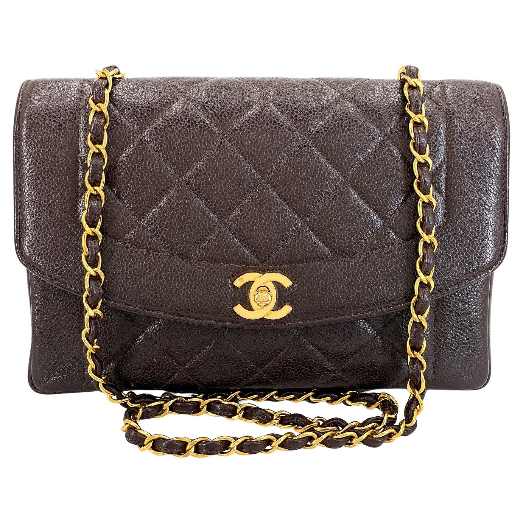 Chanel 1997 Vintage Brown Caviar Medium Diana Flap Bag 24k GHW 68627