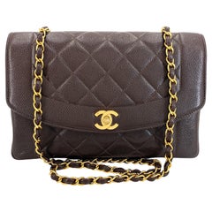 Chanel 1997 Vintage Brown Caviar Medium Diana Flap Bag 24k GHW 68627
