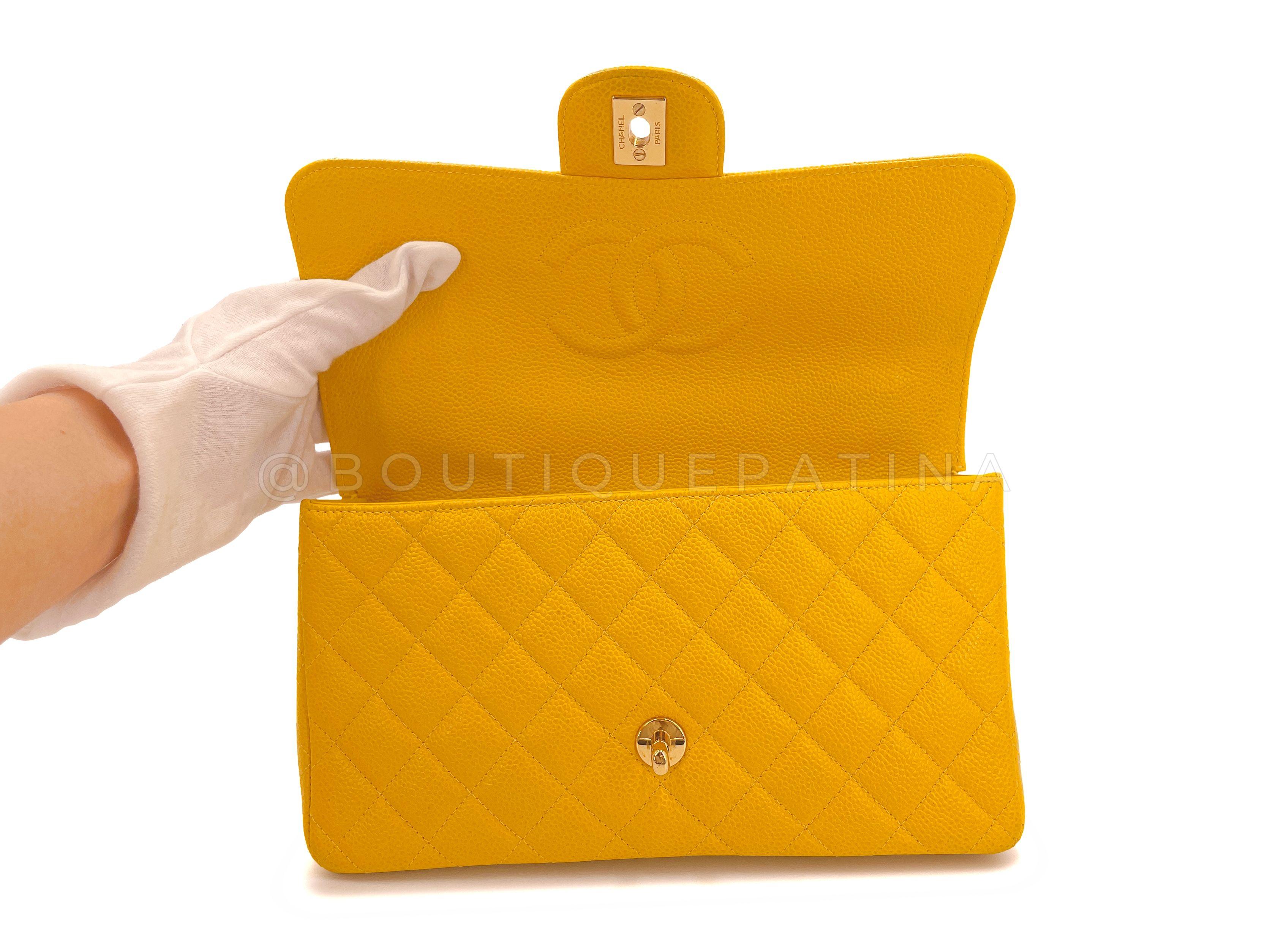 Chanel 1997 Vintage Canary Yellow Caviar Kelly Flap Parent Bag 24k GHW 66771 For Sale 6