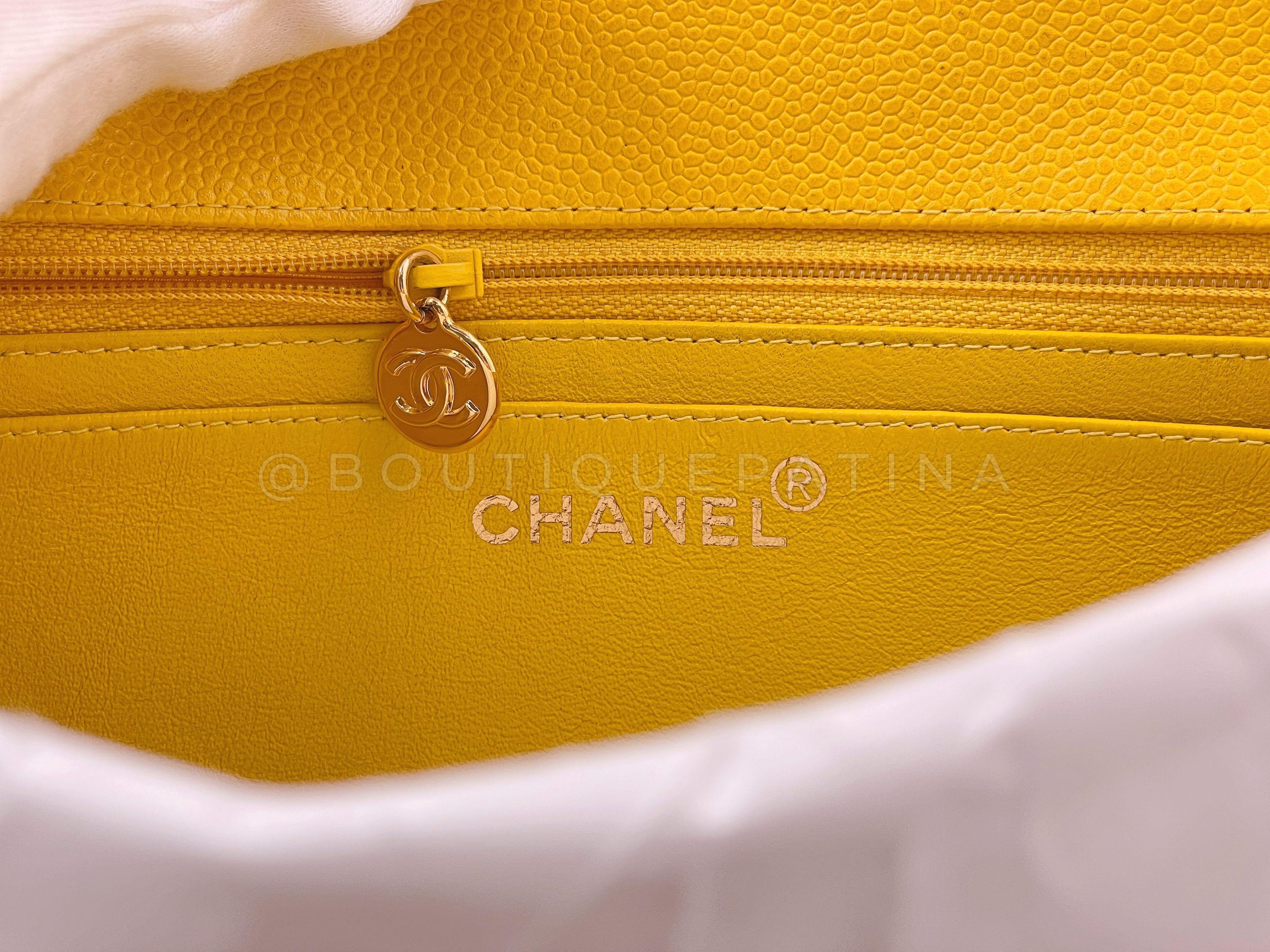 Chanel 1997 Vintage Canary Yellow Caviar Kelly Flap Parent Bag 24k GHW 66771 For Sale 8