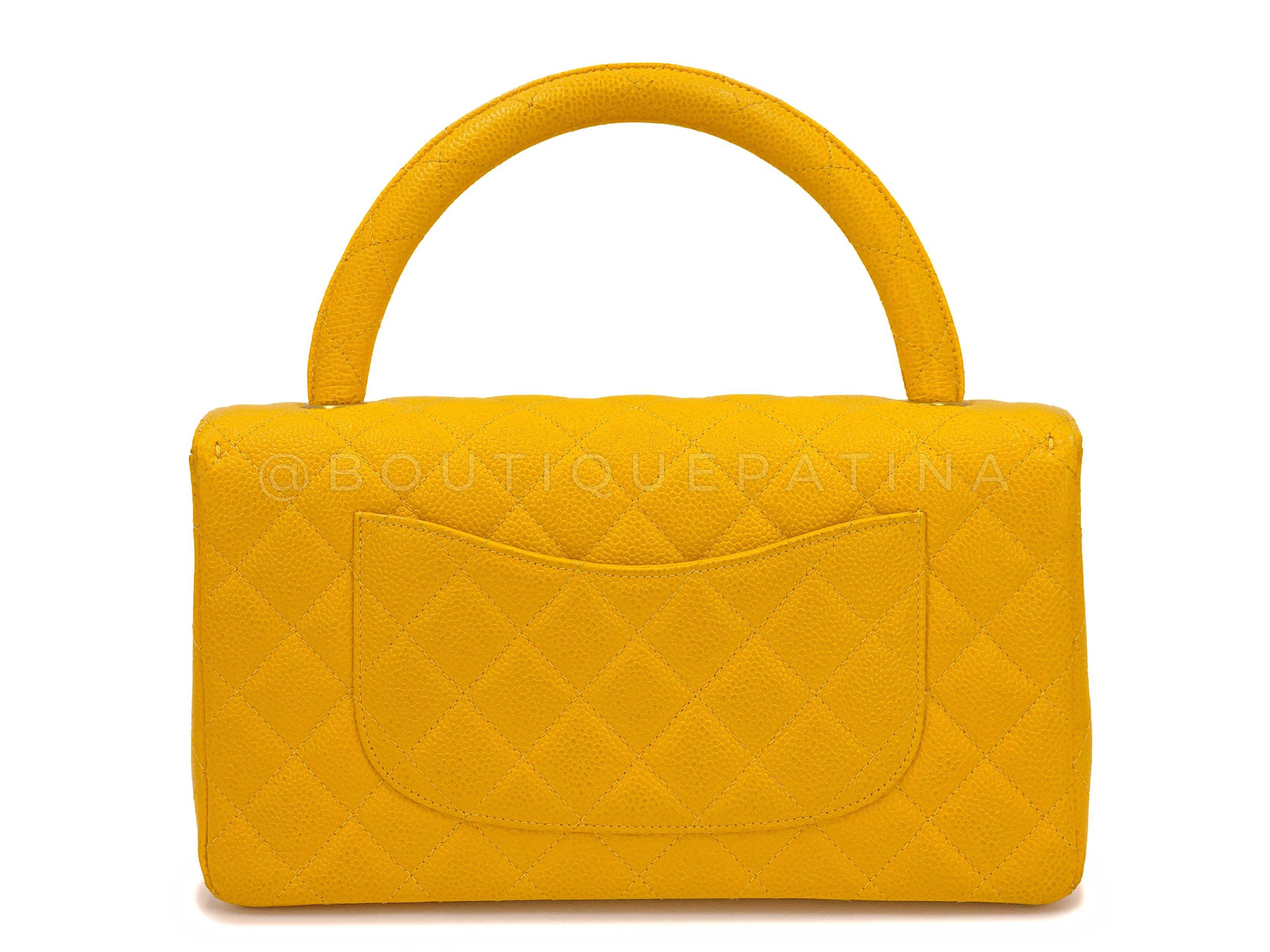 Chanel 1997 Vintage Canary Yellow Caviar Kelly Flap Parent Bag 24k GHW 66771 For Sale 1