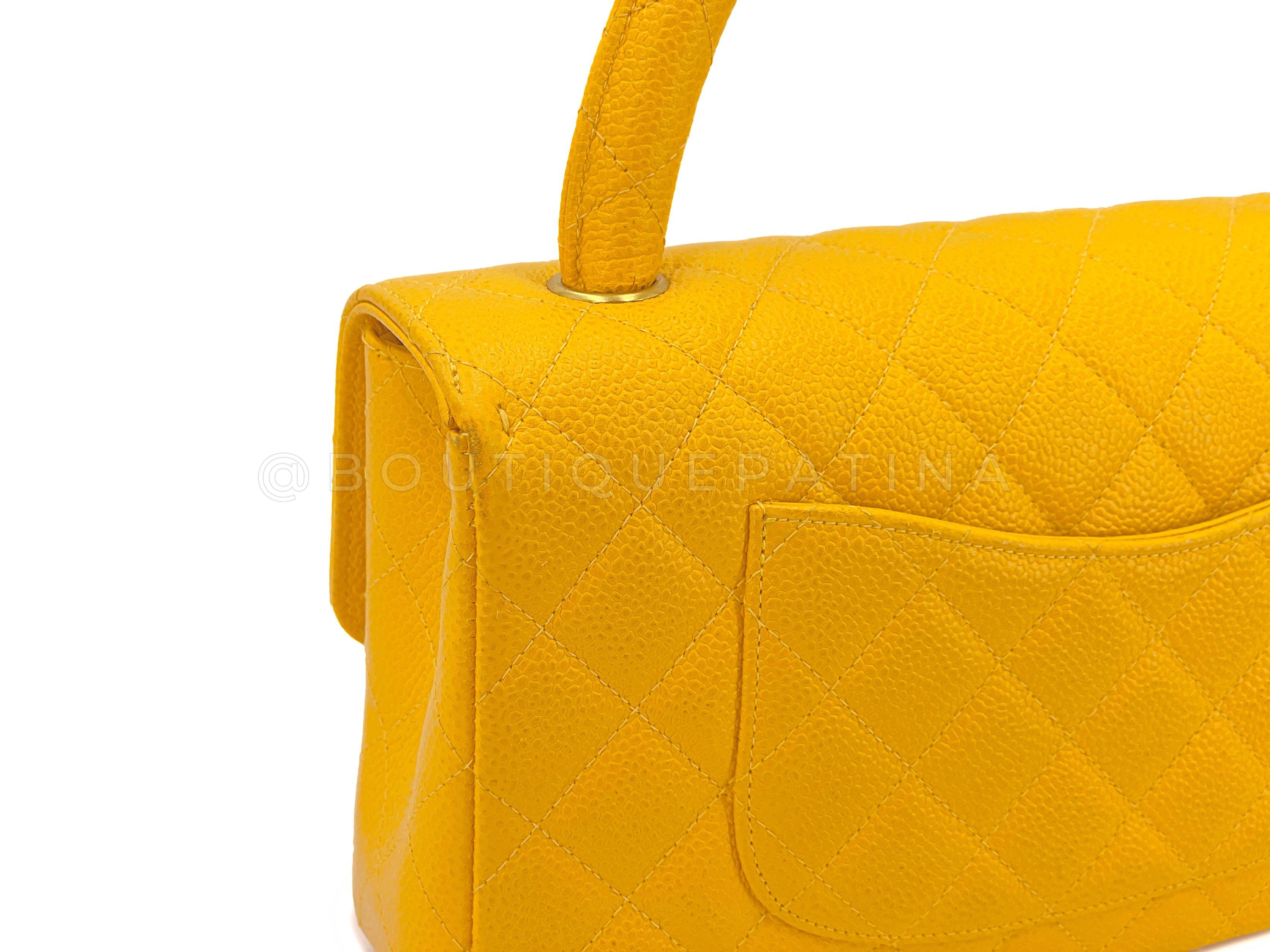 Chanel 1997 Vintage Canary Yellow Caviar Kelly Flap Parent Bag 24k GHW 66771 For Sale 2