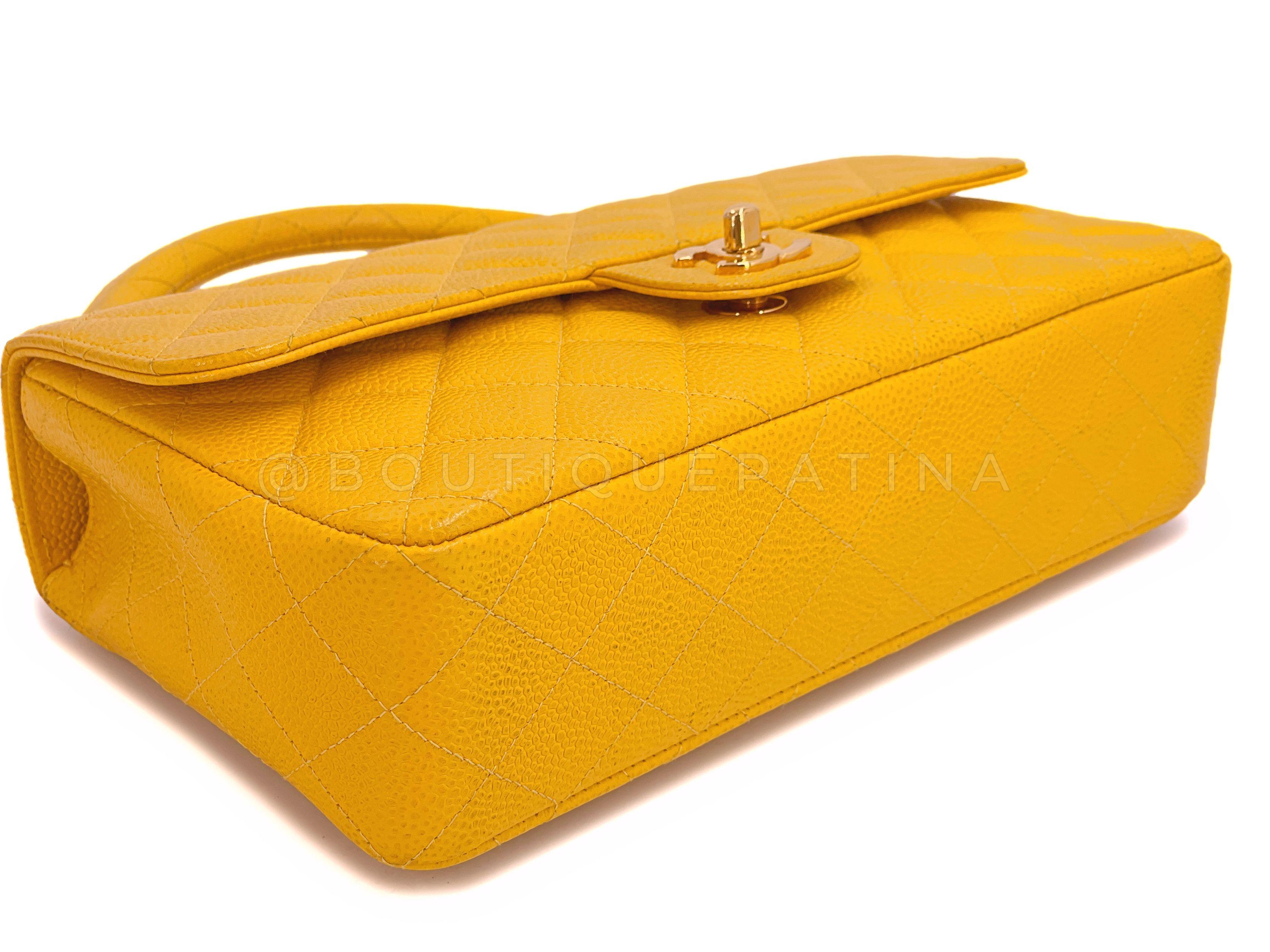 Chanel 1997 Vintage Canary Yellow Caviar Kelly Flap Parent Bag 24k GHW 66771 For Sale 4