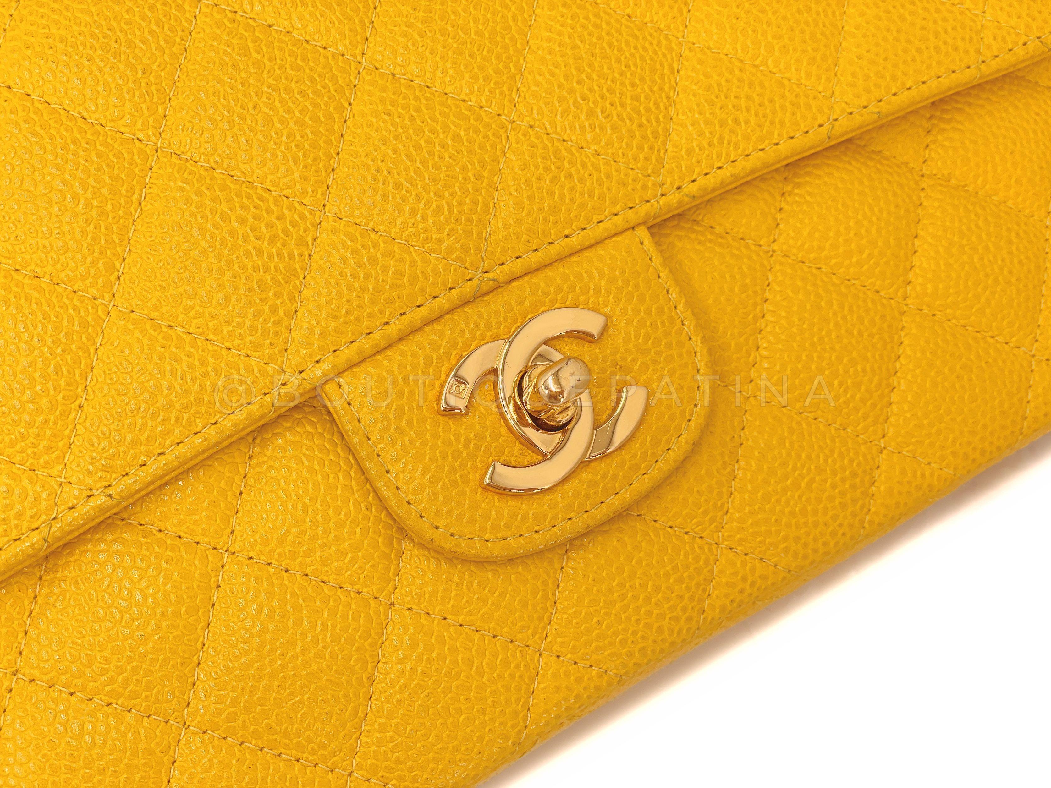 Chanel 1997 Vintage Canary Yellow Caviar Kelly Flap Parent Bag 24k GHW 66771 For Sale 5