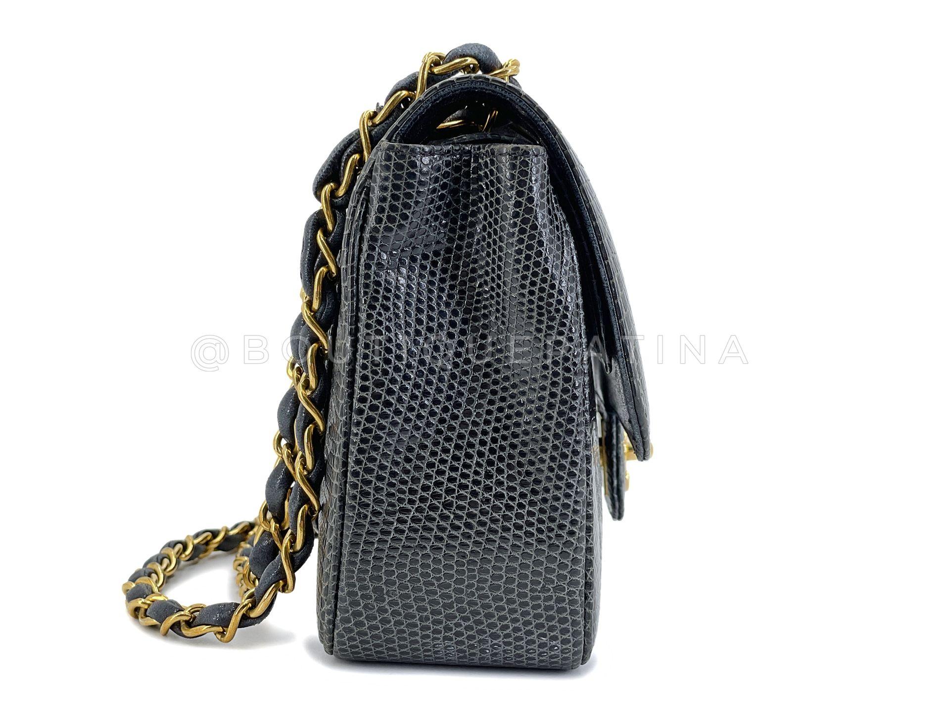 Women's Chanel 1997 Vintage Charcoal Gray Lizard Small Classic Flap Bag 24k GHW 68421 For Sale