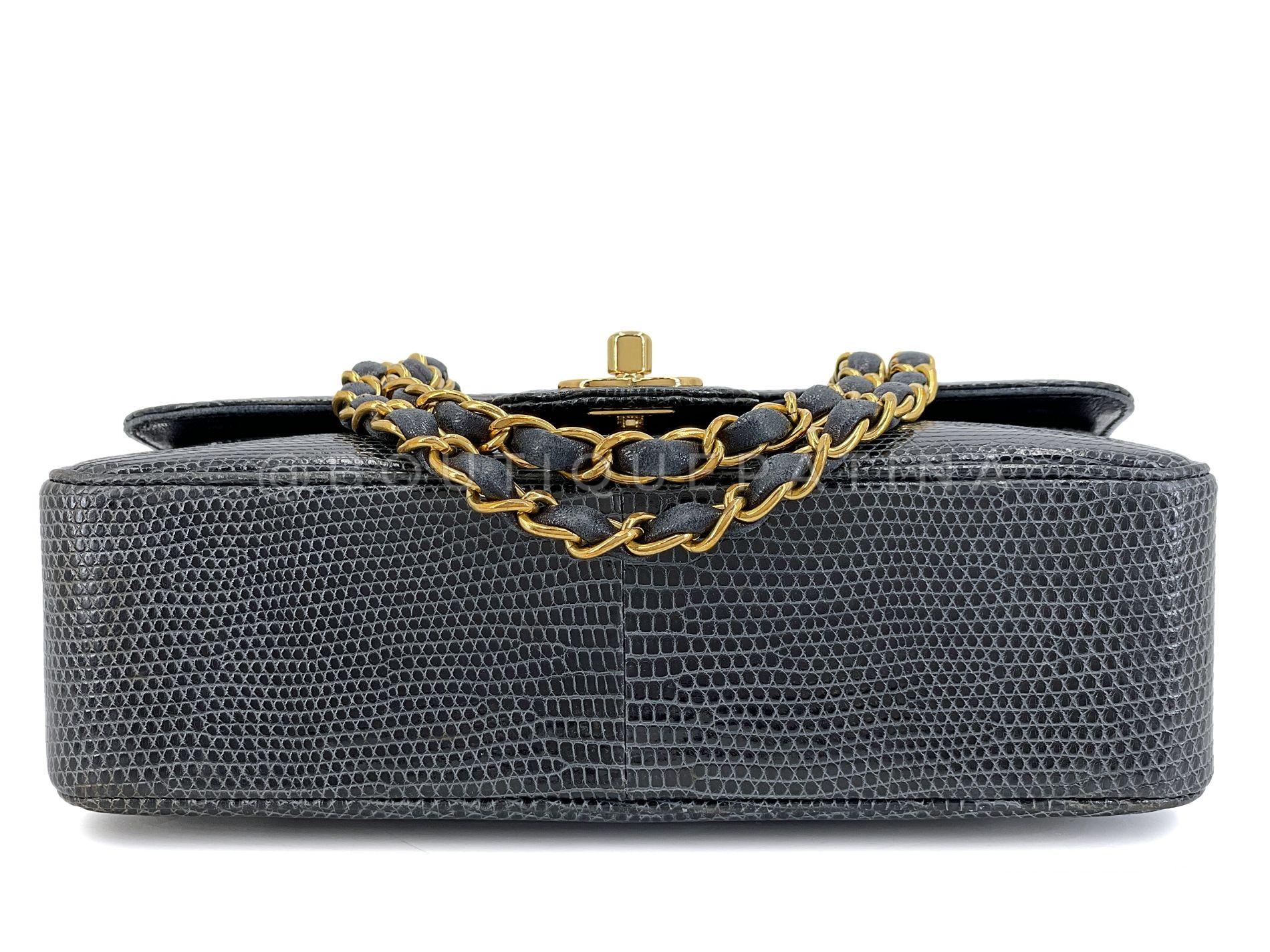 Chanel 1997 Vintage Charcoal Gray Lizard Small Classic Flap Bag 24k GHW 68421 For Sale 2