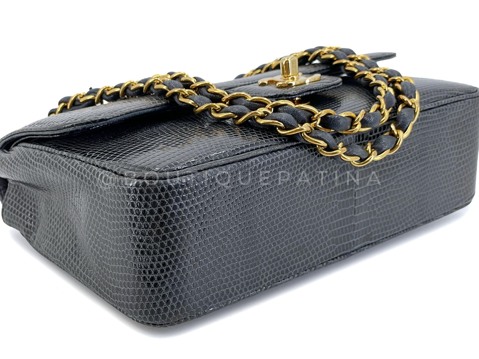 Chanel 1997 Vintage Charcoal Gray Lizard Small Classic Flap Bag 24k GHW 68421 For Sale 3