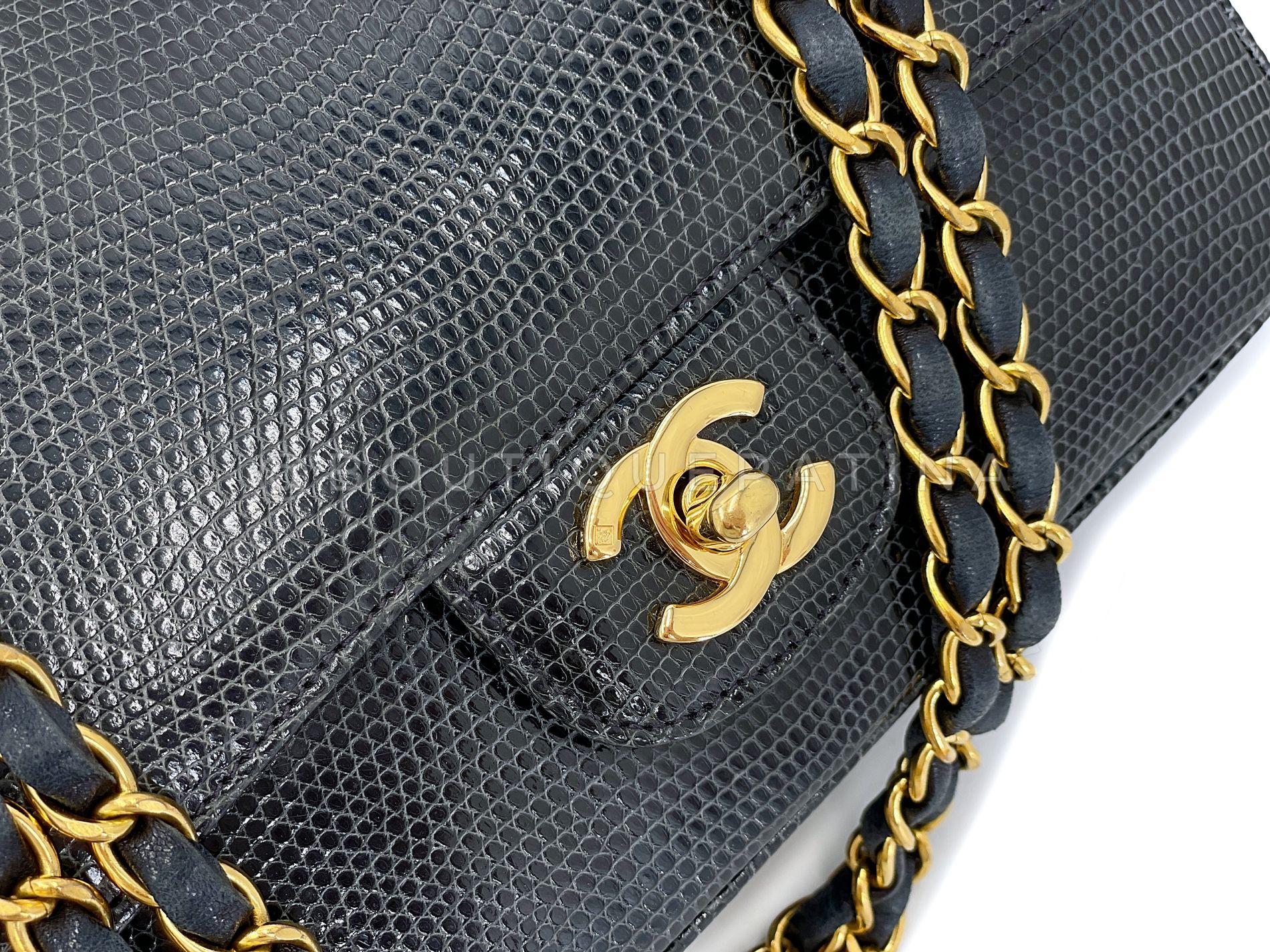 Chanel 1997 Vintage Charcoal Gray Lizard Small Classic Flap Bag 24k GHW 68421 For Sale 4