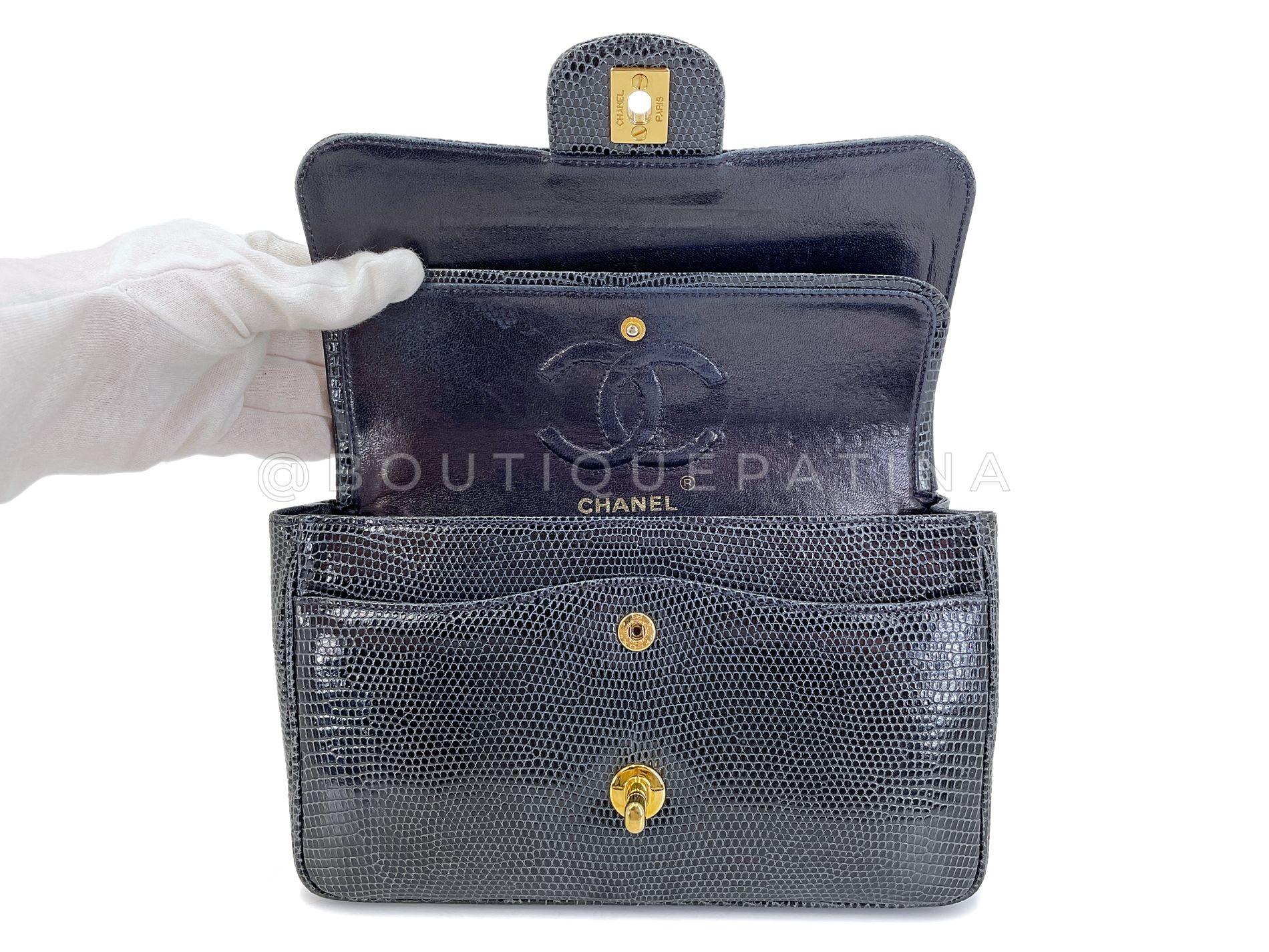 Chanel 1997 Vintage Charcoal Gray Lizard Small Classic Flap Bag 24k GHW 68421 For Sale 5