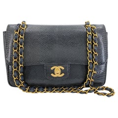 Chanel 1997 Vintage Charcoal Gray Lizard Small Classic Flap Bag 24k GHW 68421