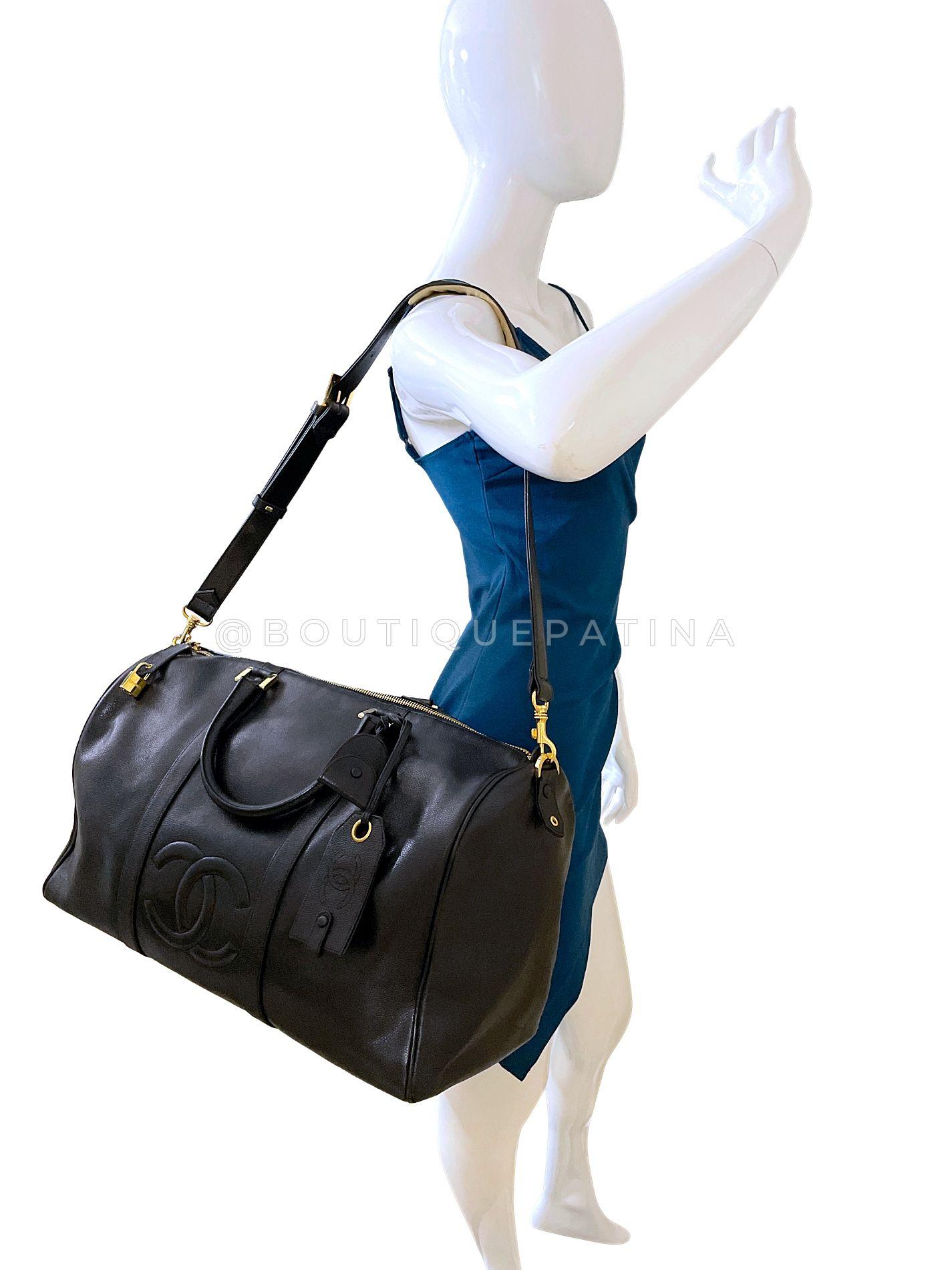 Chanel 1997 Vintage Große schwarze Kaviar Duffle Duffel Tasche Weekender 68563 Vintage Weekender 9
