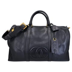 Chanel 1997 Vintage Große schwarze Kaviar Duffle Duffel Tasche Weekender 68563 Vintage Weekender