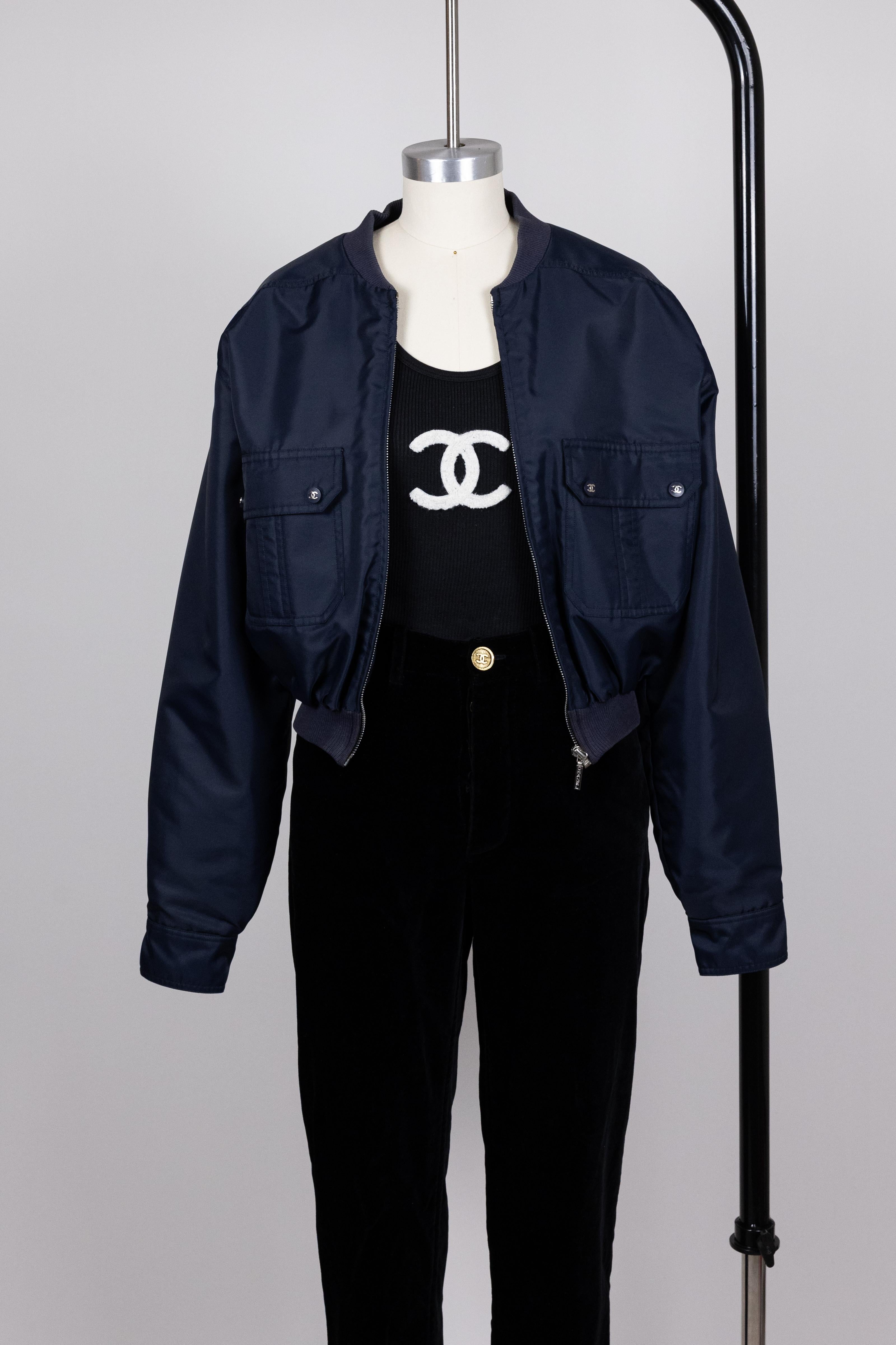 Chanel 1997 - Giacca Bomber Vintage Navy in vendita 6