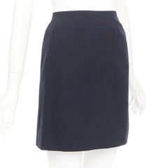 CHANEL 1997 Vintage navy wool high waisted silk lined classic pencil skirt FR34