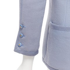 CHANEL 1997 Vintage powder blue 100% wool 4 pocket CC logo jacket FR38 M