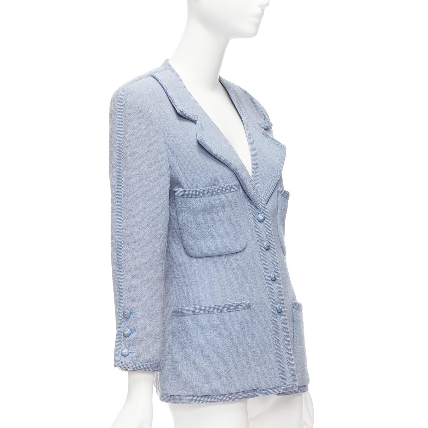 Women's CHANEL 1997 Vintage powder blue 100% wool 4 pocket CC logo jacket FR38 M