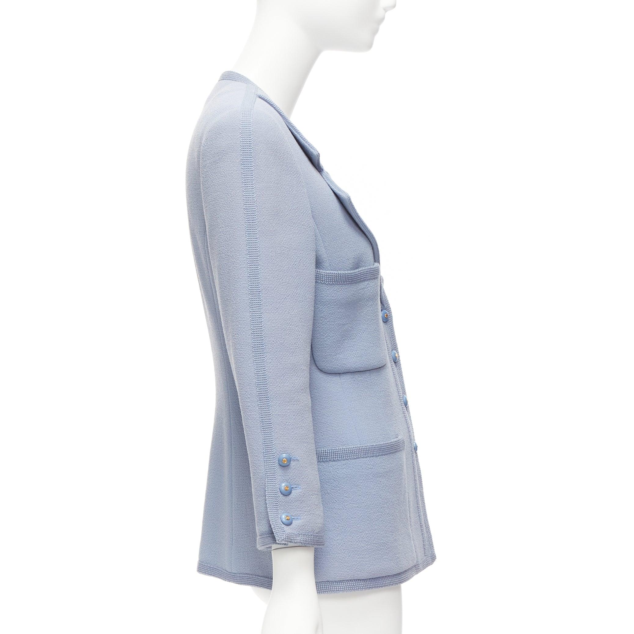 CHANEL 1997 Vintage powder blue 100% wool 4 pocket CC logo jacket FR38 M 1