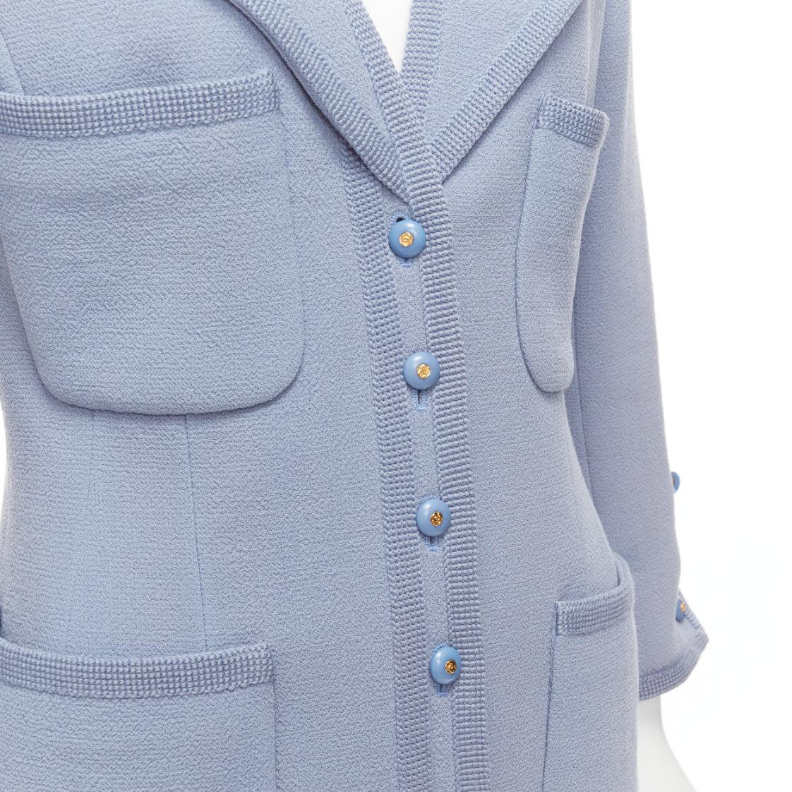 CHANEL 1997 Vintage powder blue 100% wool 4 pocket CC logo jacket FR38 M 4