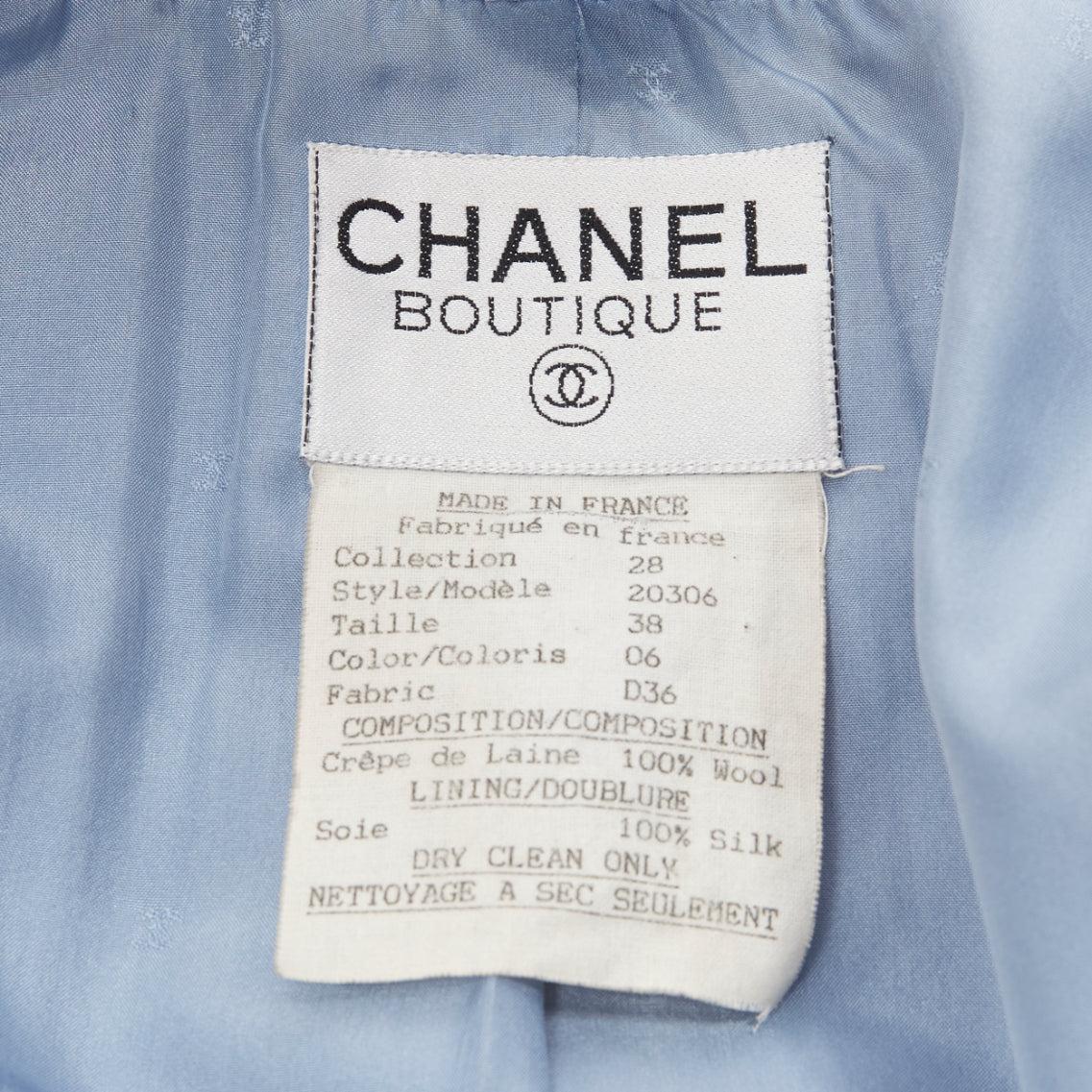 CHANEL 1997 Vintage powder blue 100% wool 4 pocket CC logo jacket FR38 M 5