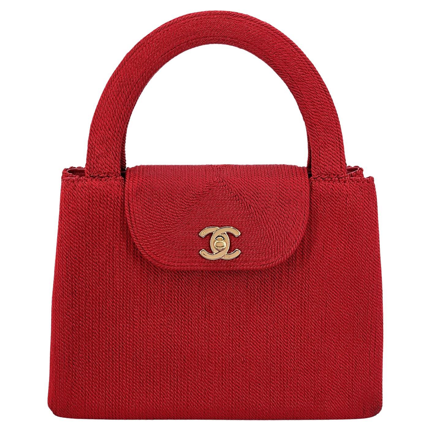 Chanel 1997 Vintage Red Roped Silk Kelly Evening Bag 24k GHW 68432 For