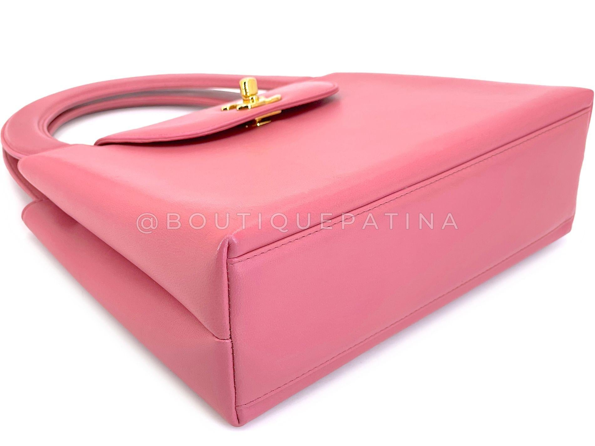 Chanel 1997 Vintage By Rose Sac Kelly 24k GHW Lambskin 68951 en vente 2
