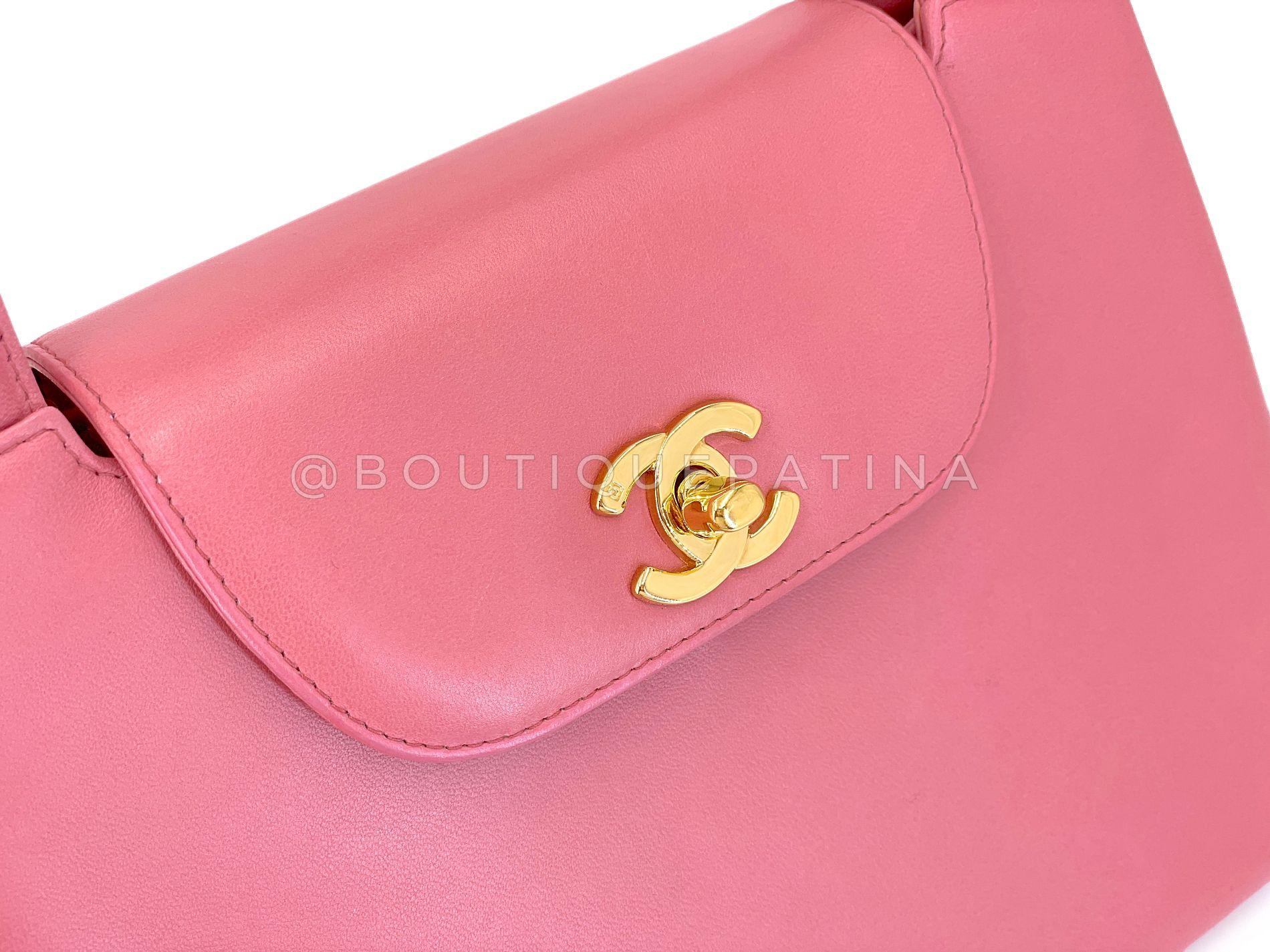 Chanel 1997 Vintage By Rose Sac Kelly 24k GHW Lambskin 68951 en vente 5