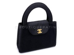 Chanel 1997 Vintage Silk Rope Raffia Black Mini Kelly Evening Bag 24k GHW 68386