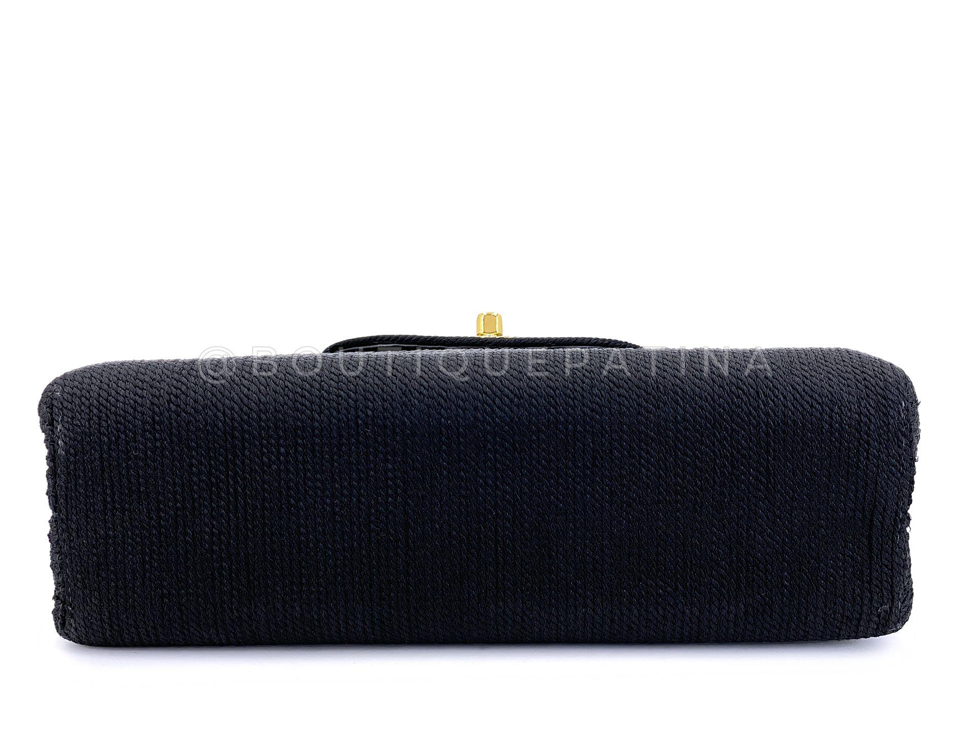 Chanel 1997 Vintage Silk Rope Raffia Black Mini Kelly Evening Bag 24k GHW 68386 For Sale 1