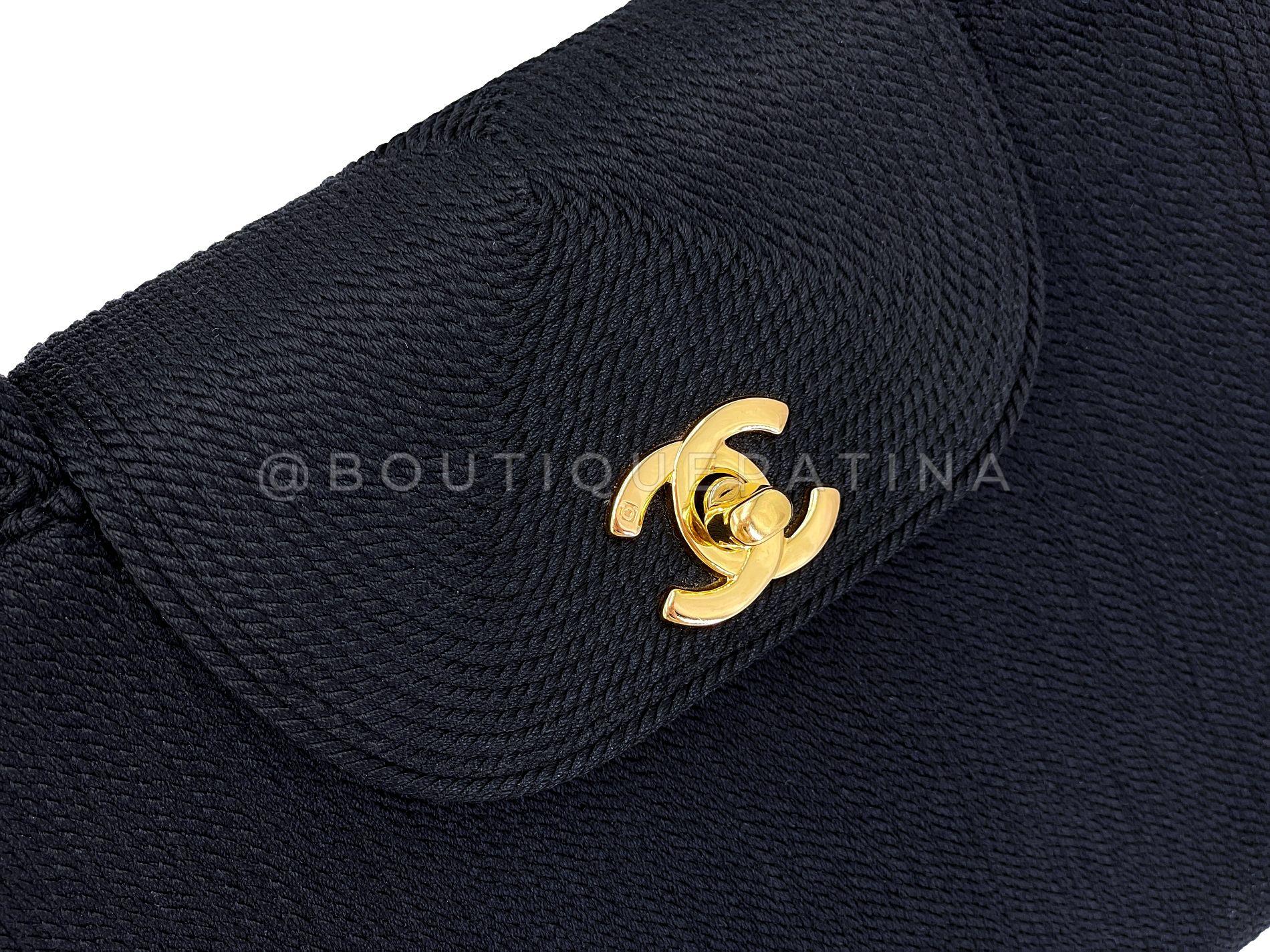 Chanel 1997 Vintage Silk Rope Raffia Black Mini Kelly Evening Bag 24k GHW 68386 For Sale 3