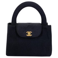 Chanel 1997 Vintage Silk Rope Raffia Black Mini Kelly Evening Bag 24k GHW 68386