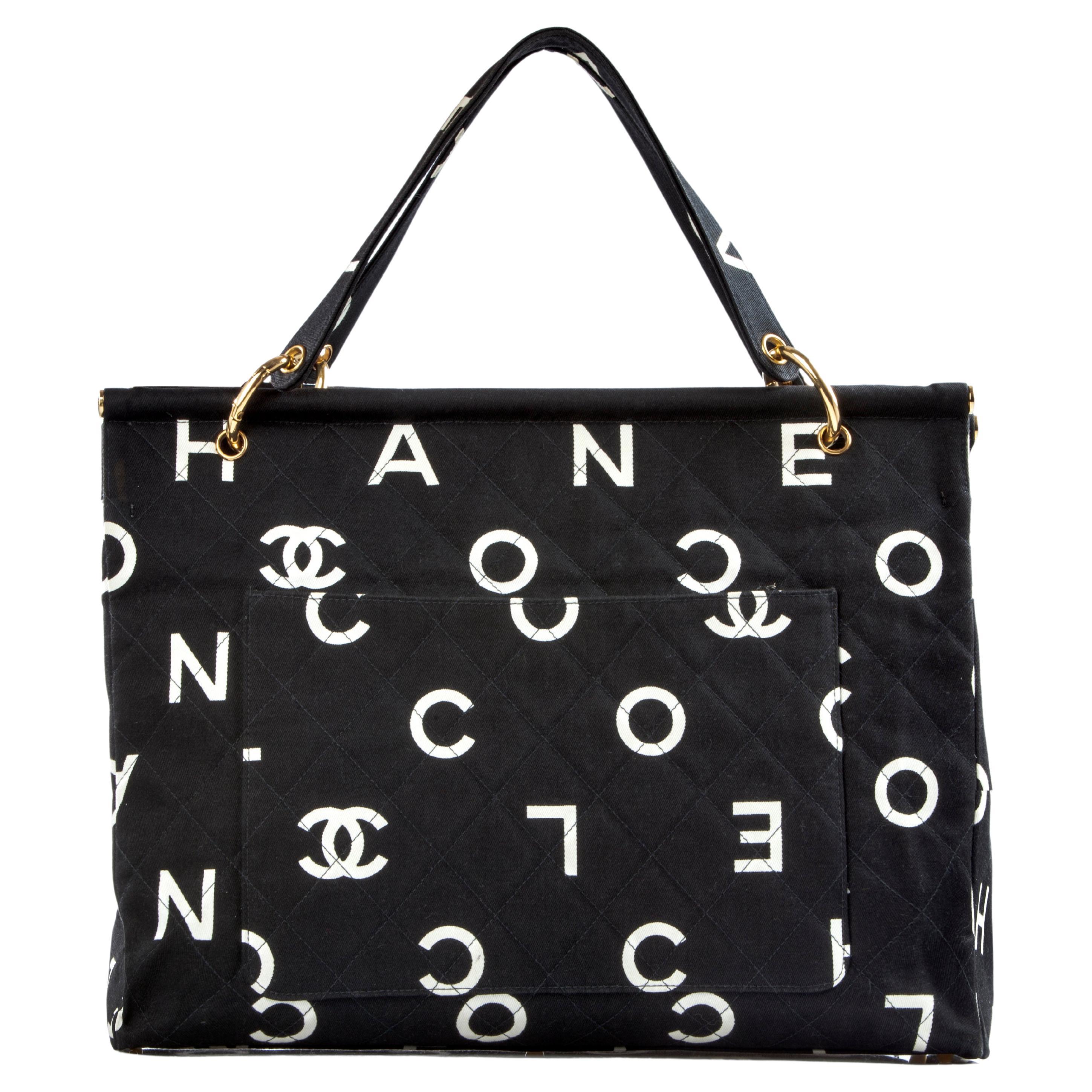 Chanel 1997 Vintage Timeless Logo Letters Shopper XL Tote Bag 
