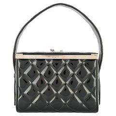 Chanel 1997 Vintage Top Handle Kelly Frame Patent Leather Vanity Box Bag 