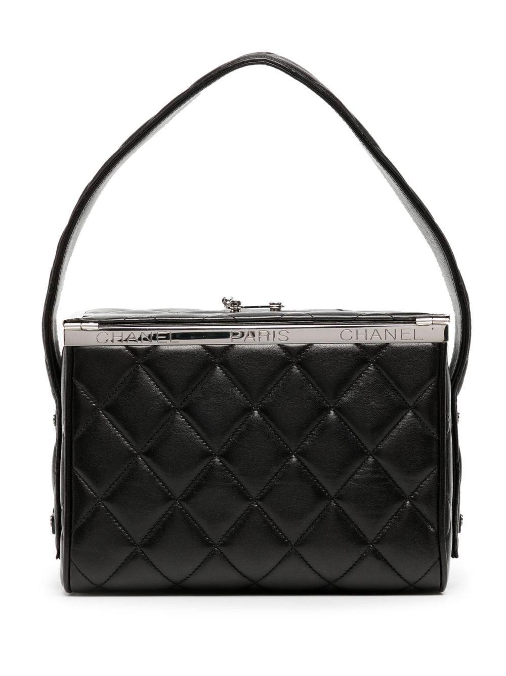 Black Chanel 1997 Vintage Top Handle Kelly Frame Vanity Box Bag  For Sale