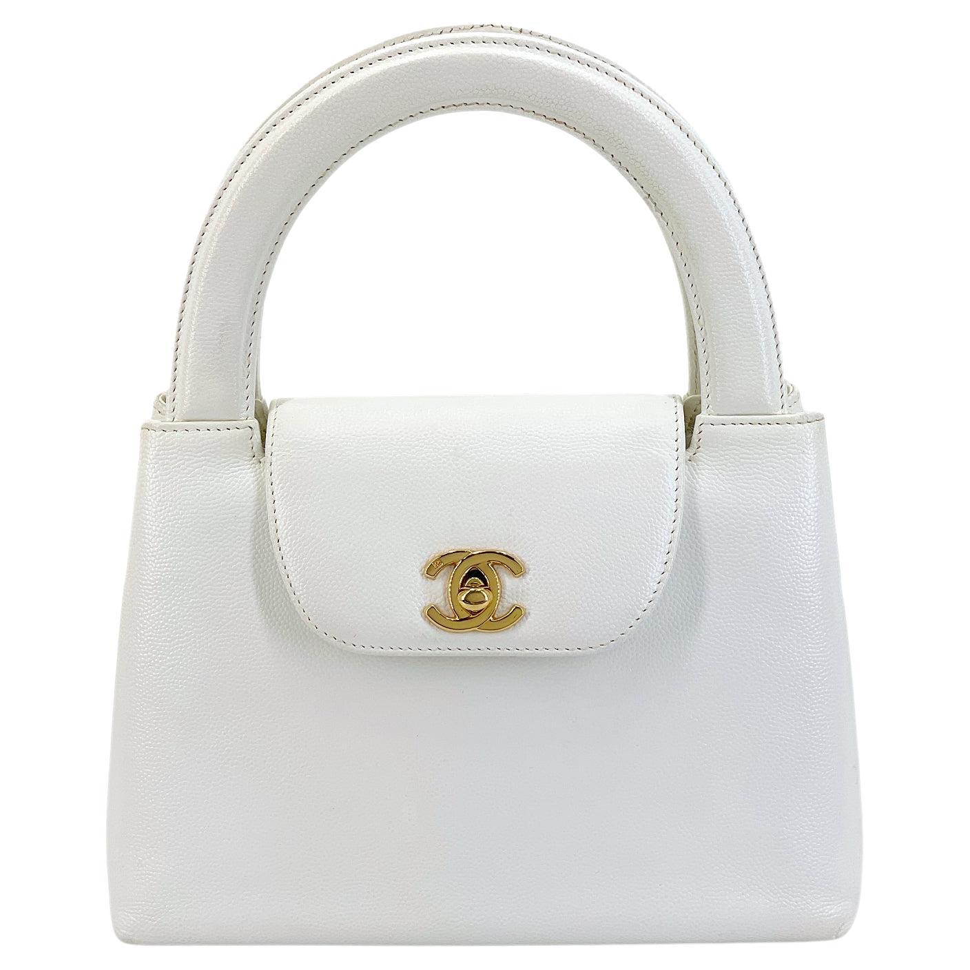 Chanel 1997 Vintage White Caviar Mini Kelly Evening Bag 24k GHW 68440 For Sale at 1stDibs