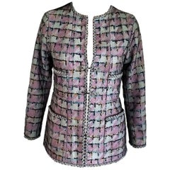 Vintage Chanel 1998 98C Pink & Multi Color Beaded Flower Tweed Jacket FR 36/ US 2 4