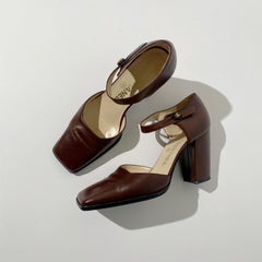 Chanel 1998 AW Slingback Classic Brown Square Toe Heels