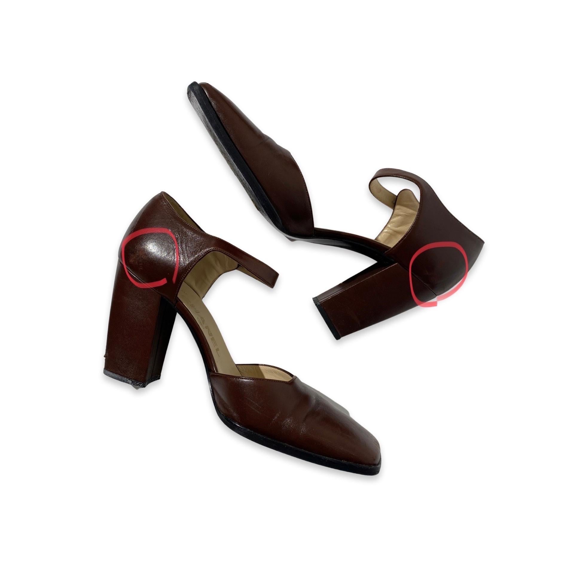 Chanel 1998 AW Slingback Classic Brown Square Toe Heels en vente 4