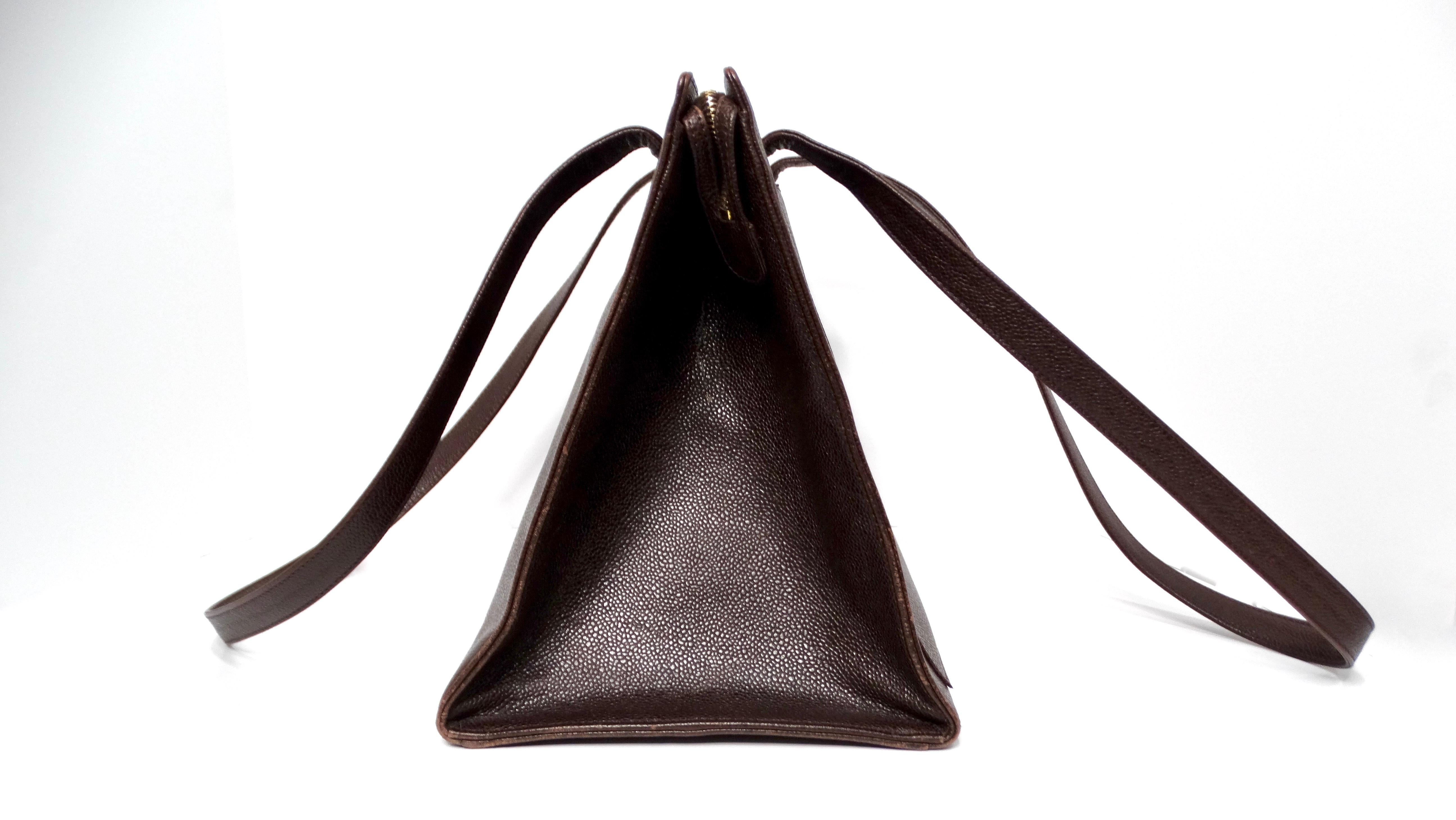 Black Chanel 1998 Brown Caviar Leather Interlocking CC Logo Timeless Tote Bag For Sale