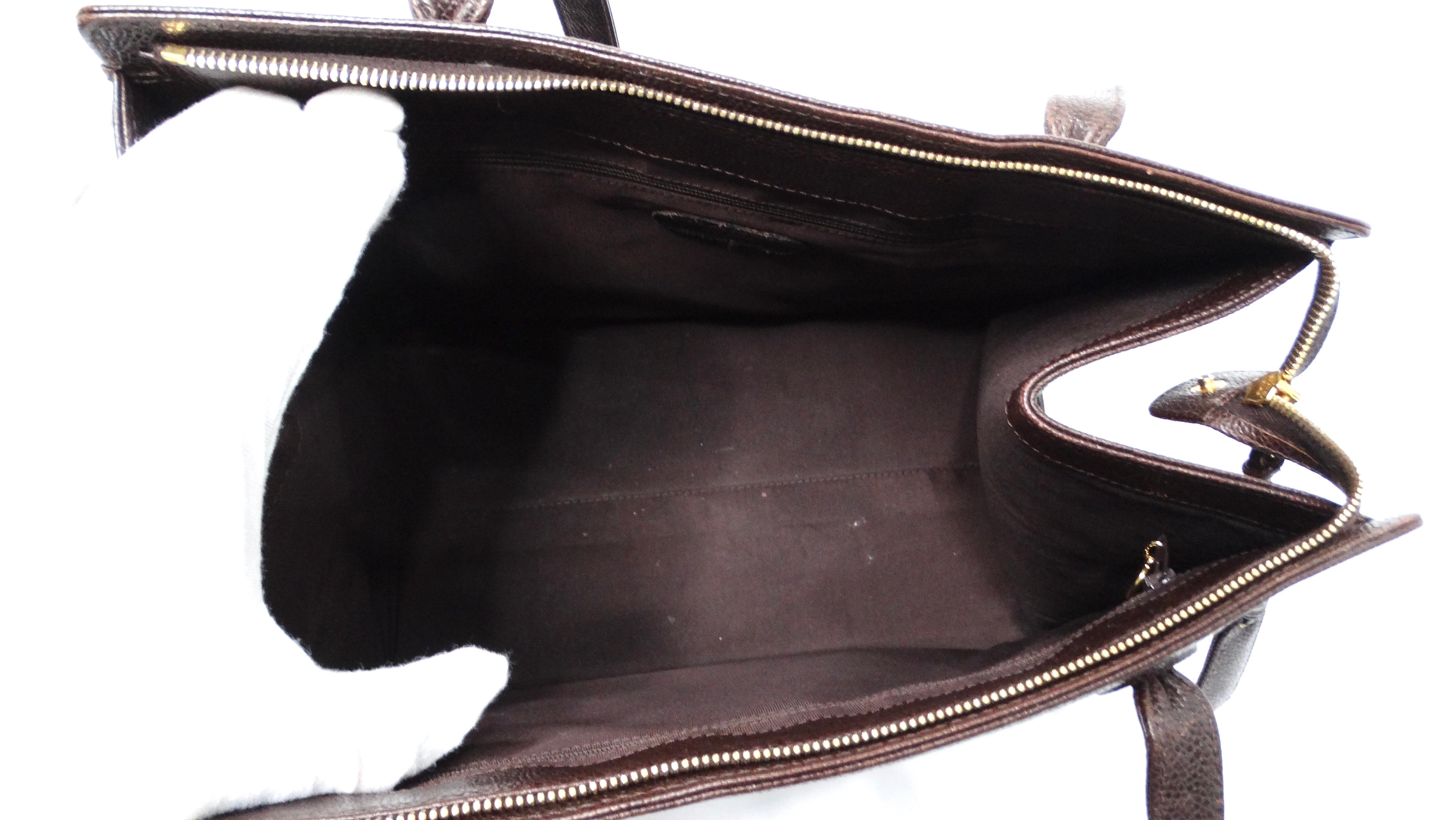 Chanel 1998 Brown Caviar Leather Interlocking CC Logo Timeless Tote Bag For Sale 2