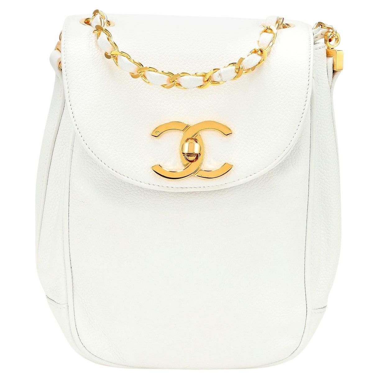 Chanel 1998 Classic Flap Boy Mini Beige Bone White Caviar Crossbody Bag