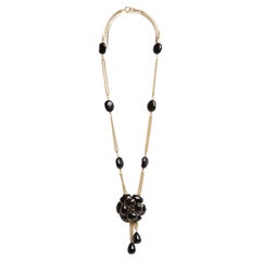 Chanel 1998 Collier Sautoir Gripoix Schwarz Glas Camelia Kette Halskette Pristine