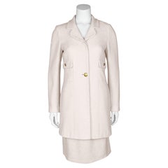 Chanel 1998 Cream Wool Bouclé Skirt Suit with Gold Buttons