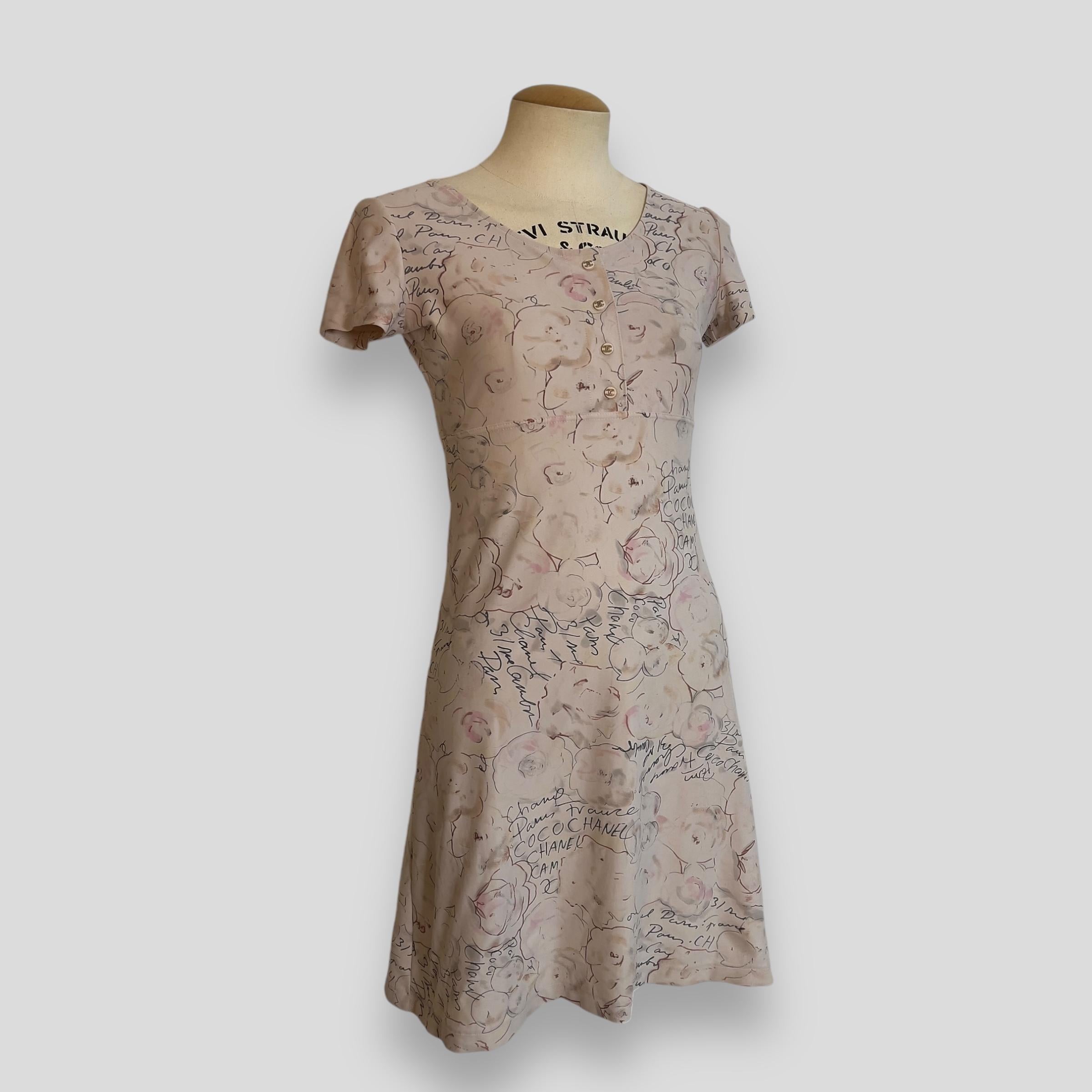 Women's or Men's Chanel 1998 Cruise Ivory Camellia Print Dress by Karl Lagerfeld
