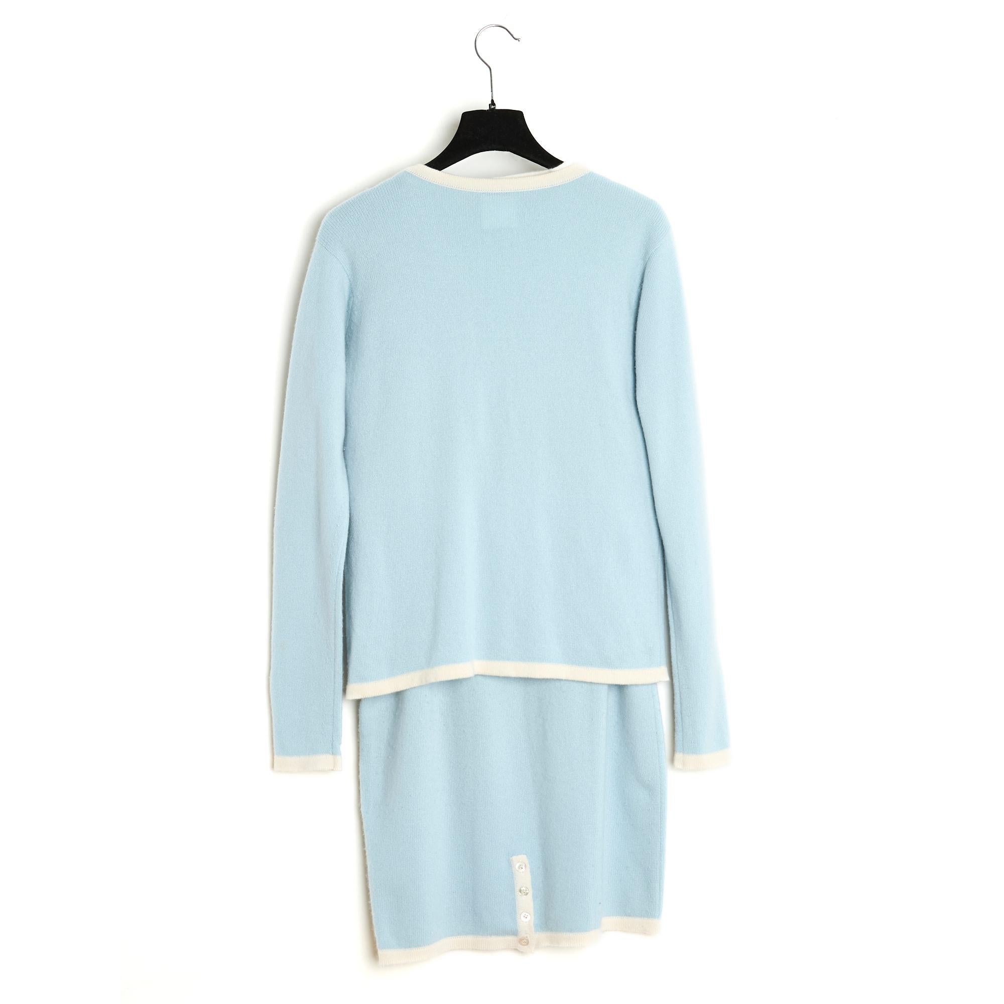 Chanel 1998 Ensemble FR38 Light Blue Cashmere CC set UK10 US8 Pristine 1
