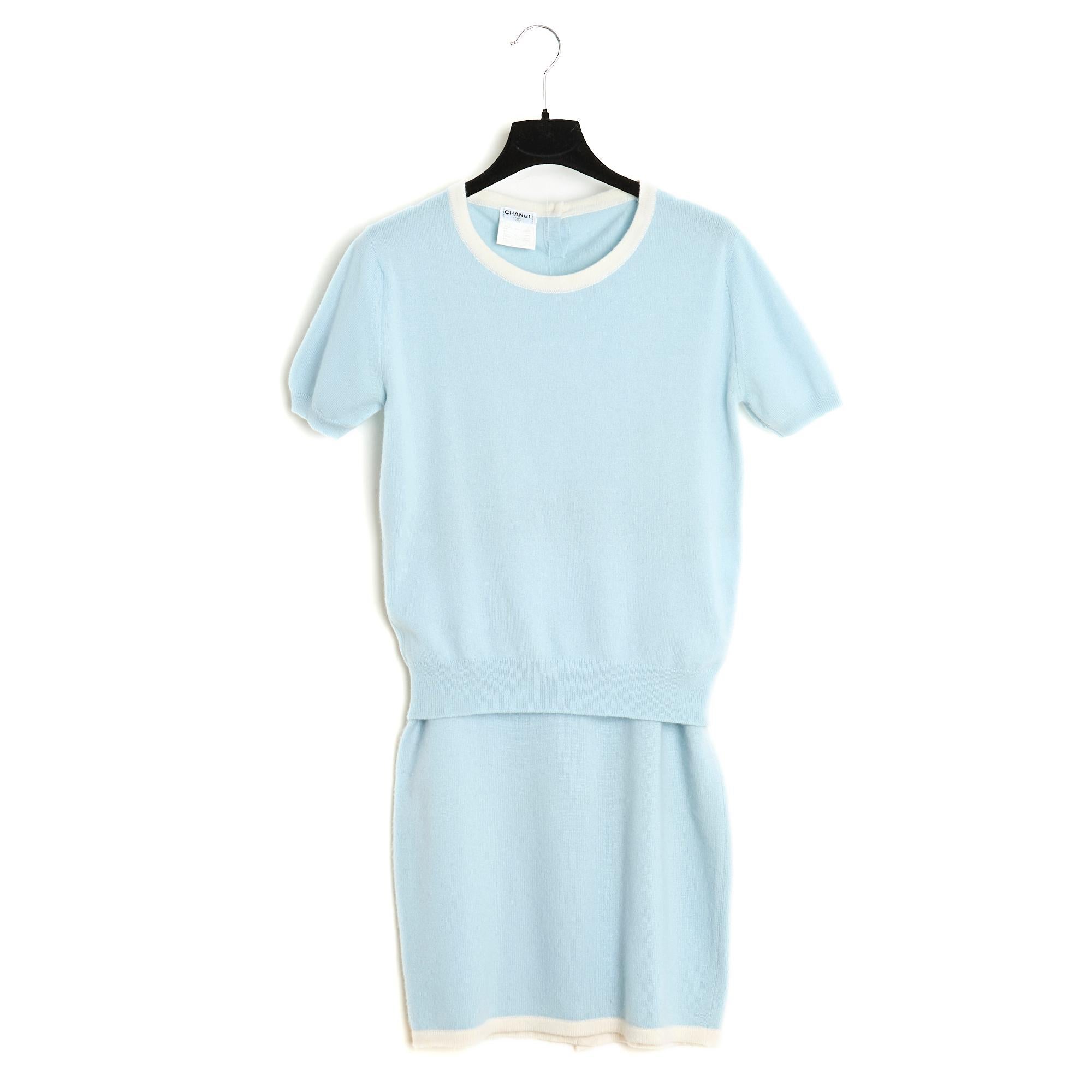 Chanel 1998 Ensemble FR38 Light Blue Cashmere CC set UK10 US8 Pristine 2
