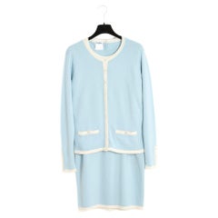 Chanel 1998 Ensemble FR38 Light Blue Cashmere CC set UK10 US8 Pristine